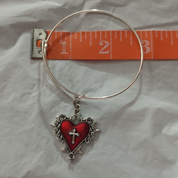 Metal Bangle Bracelet Red Heart Cross - Picture 4 of 8